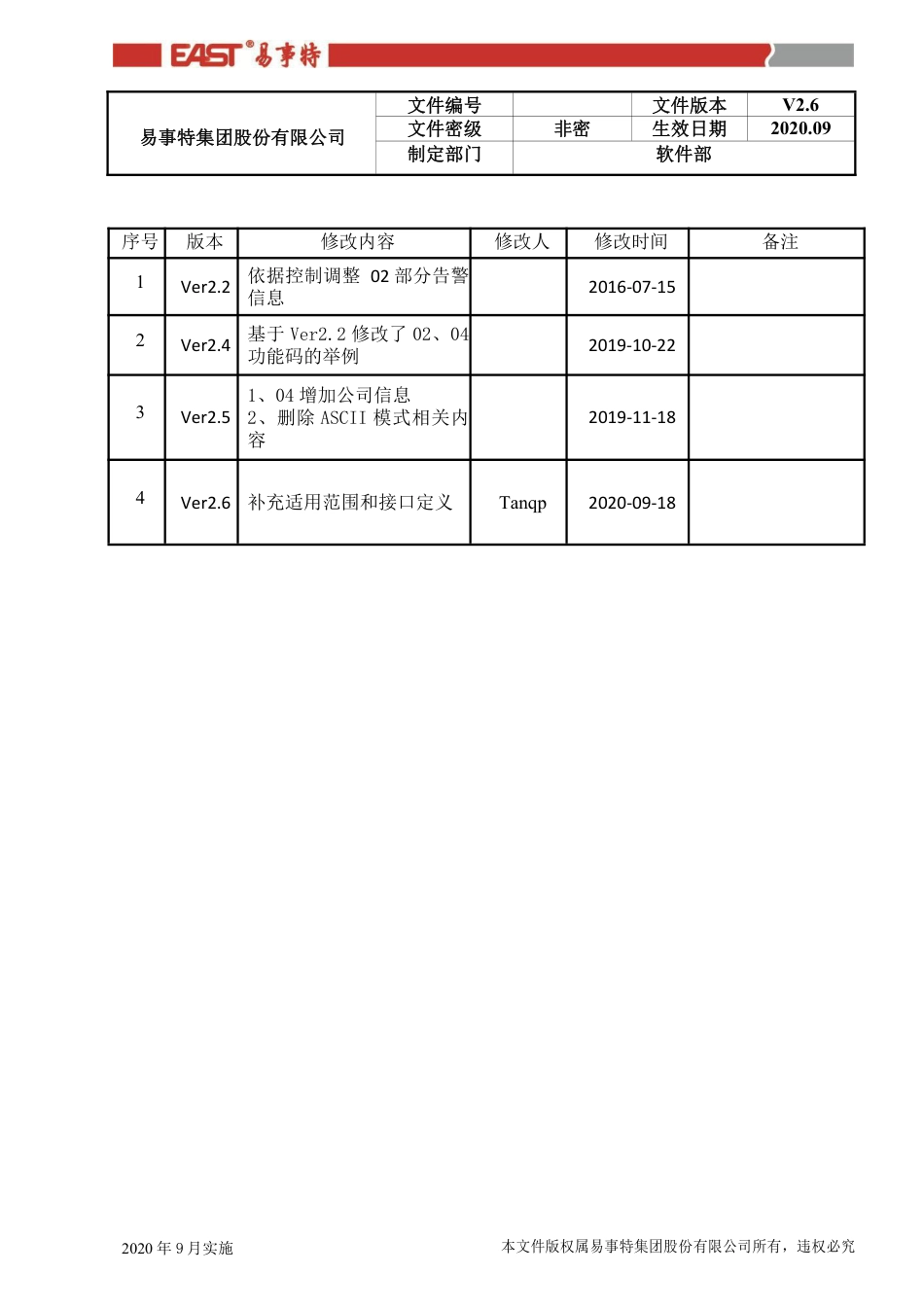 EA890 G2 10-120K Modbus通信协议_U_V2.6.pdf_第2页